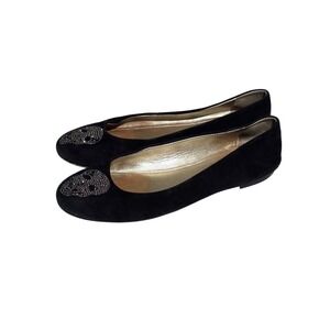 Giuseppe Zanotti Black Suede Skull Rhinestone Ballet Flats EU 37.5 US 7.5 SB2